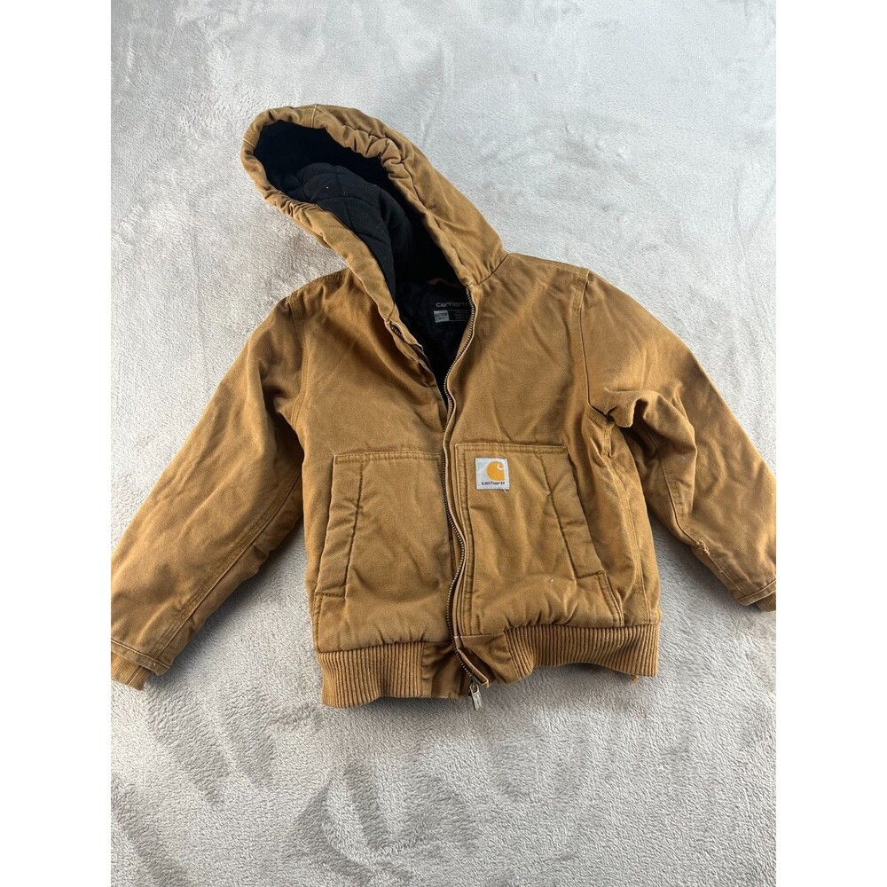Carhartt Canvas Full Zip Jacket Hooded Quilt Lined Youth Size XXS 4-5 T